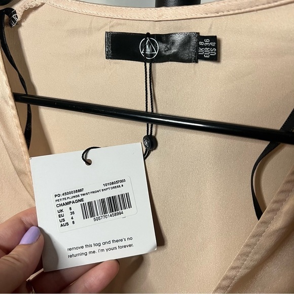 Missguided Petite Plunge Twist Front Shift Metallic Champagne Dress 4 - Picture 6 of 9